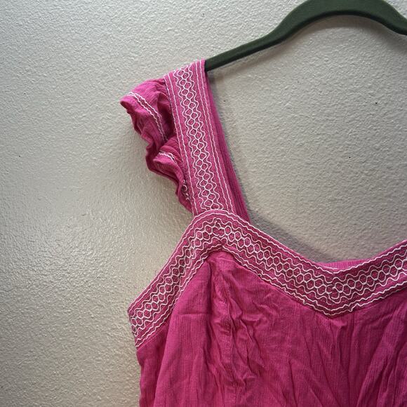 Torrid Embroidered Tiered Crinkle Gauze Babydoll Top Sz 1X Pink Boho Cottagecore - Picture 3 of 5